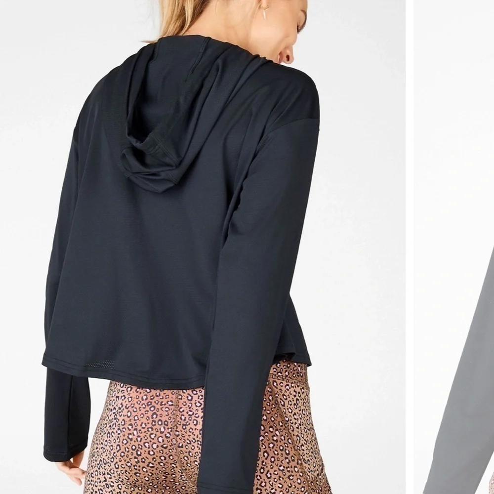 Kaia Cropped Hoodie Fabletics Color: Black/Micro Leopard Medium